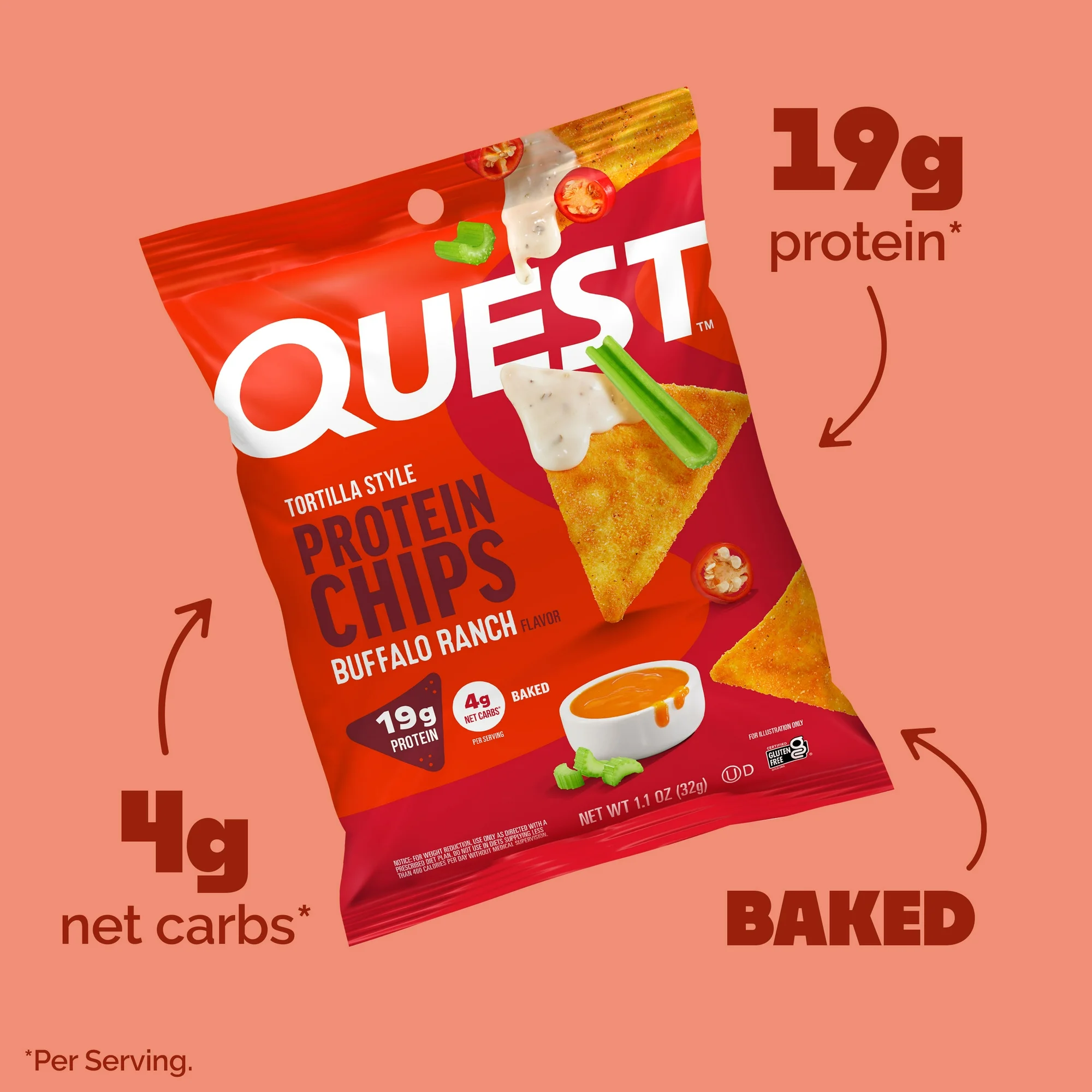 Quest Tortilla Style Protein Chips, Buffalo Ranch Flavor, Baked, 8 Count - Image 3