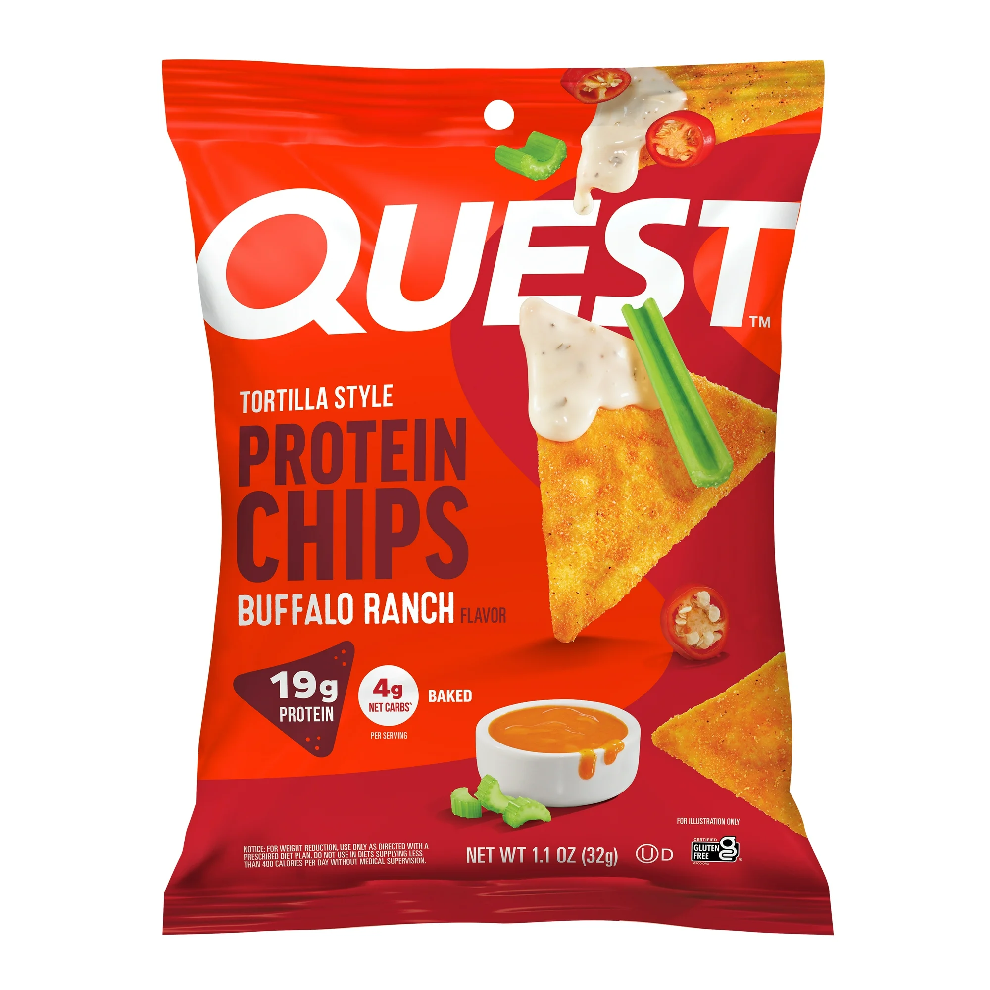 Quest Tortilla Style Protein Chips, Buffalo Ranch Flavor, Baked, 8 Count