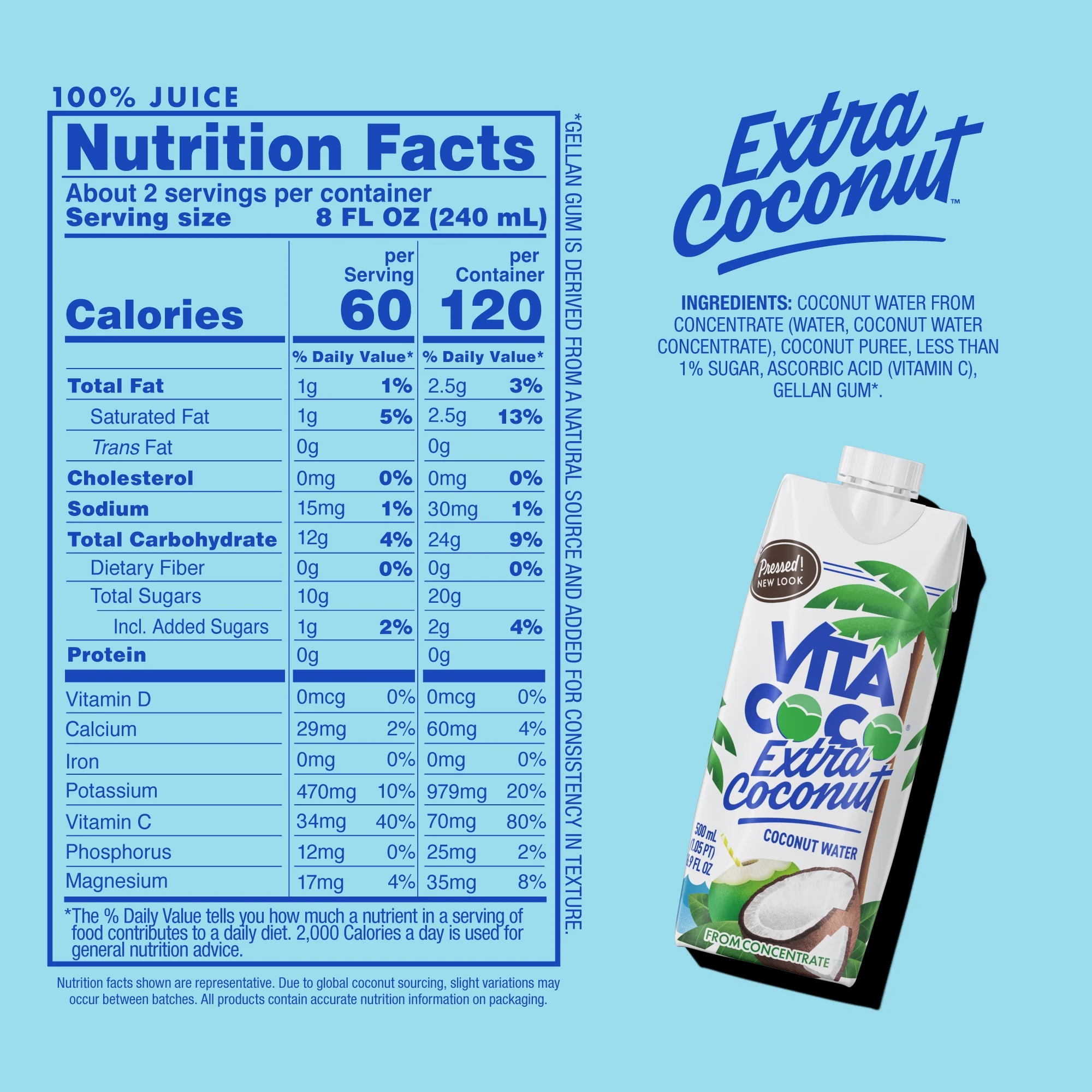 Vita Coco Extra Coconut Coconut Water, Pressed Coconut, 16.9 fl oz Tetra (Pack of 12) - Image 2