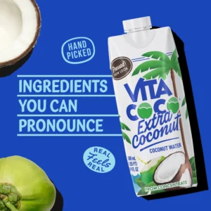 Vita Coco Extra Coconut Coconut Water, Pressed Coconut, 16.9 fl oz Tetra (Pack of 12)