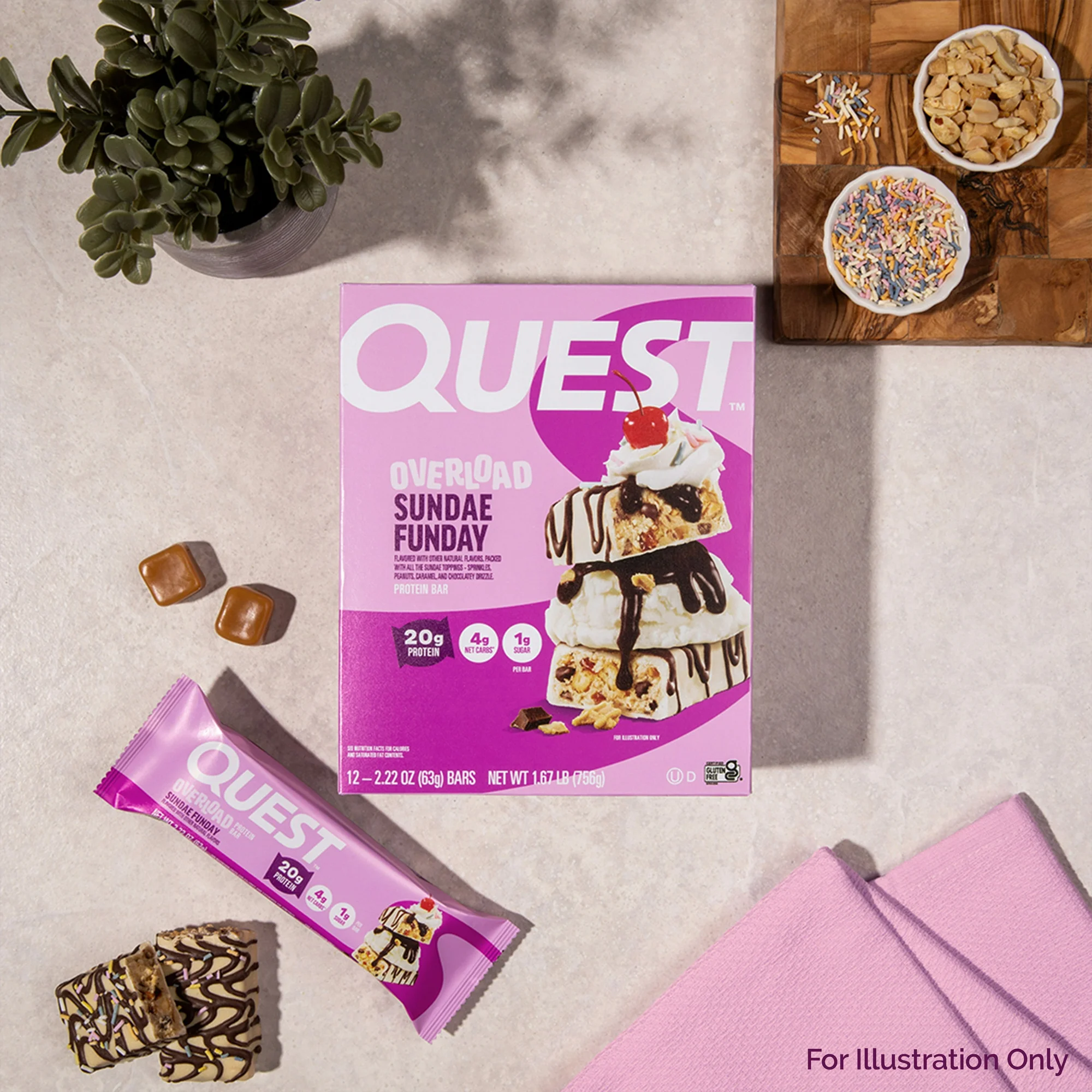 Quest Overload 20g Protein Bar, Sundae Funday Flavor, Protein Bars, Gluten-Free, 4 Count - Image 5