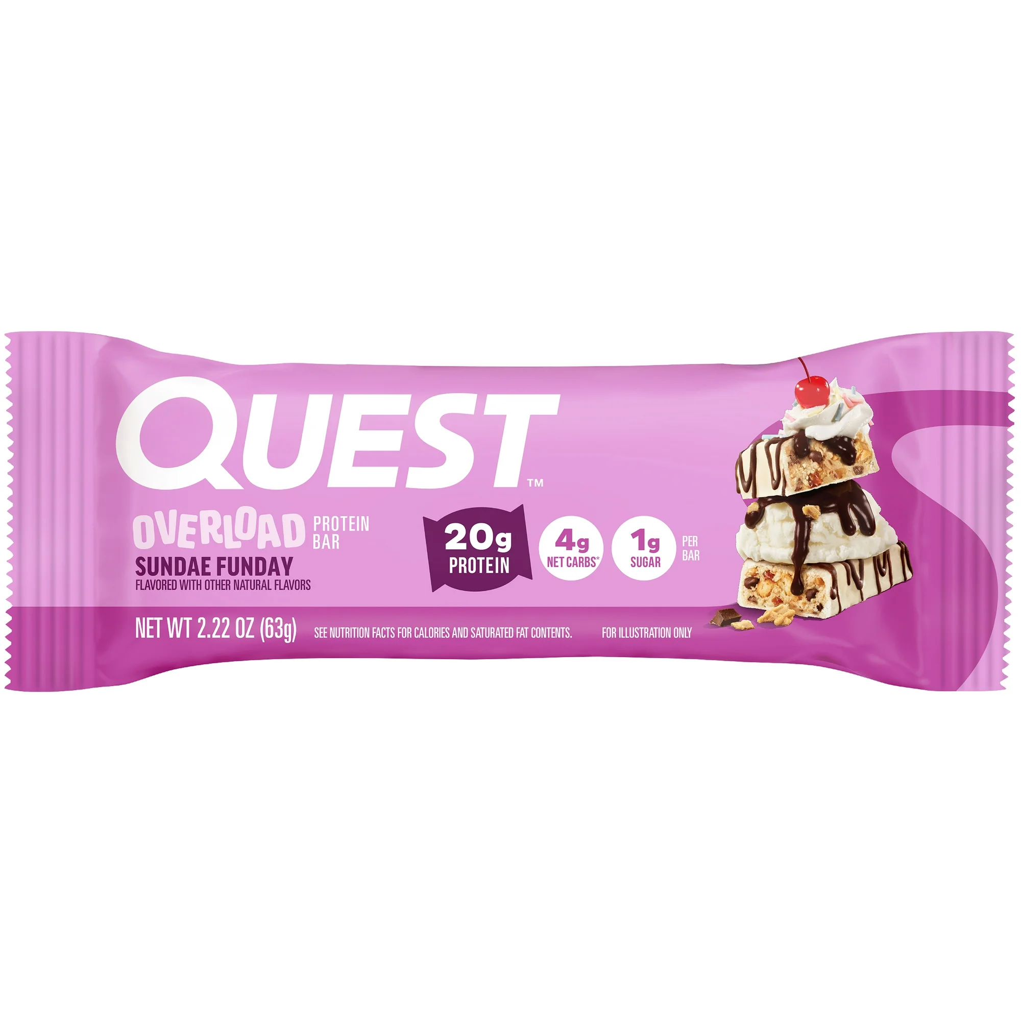 Quest Overload 20g Protein Bar, Sundae Funday Flavor, Protein Bars, Gluten-Free, 4 Count - Image 2