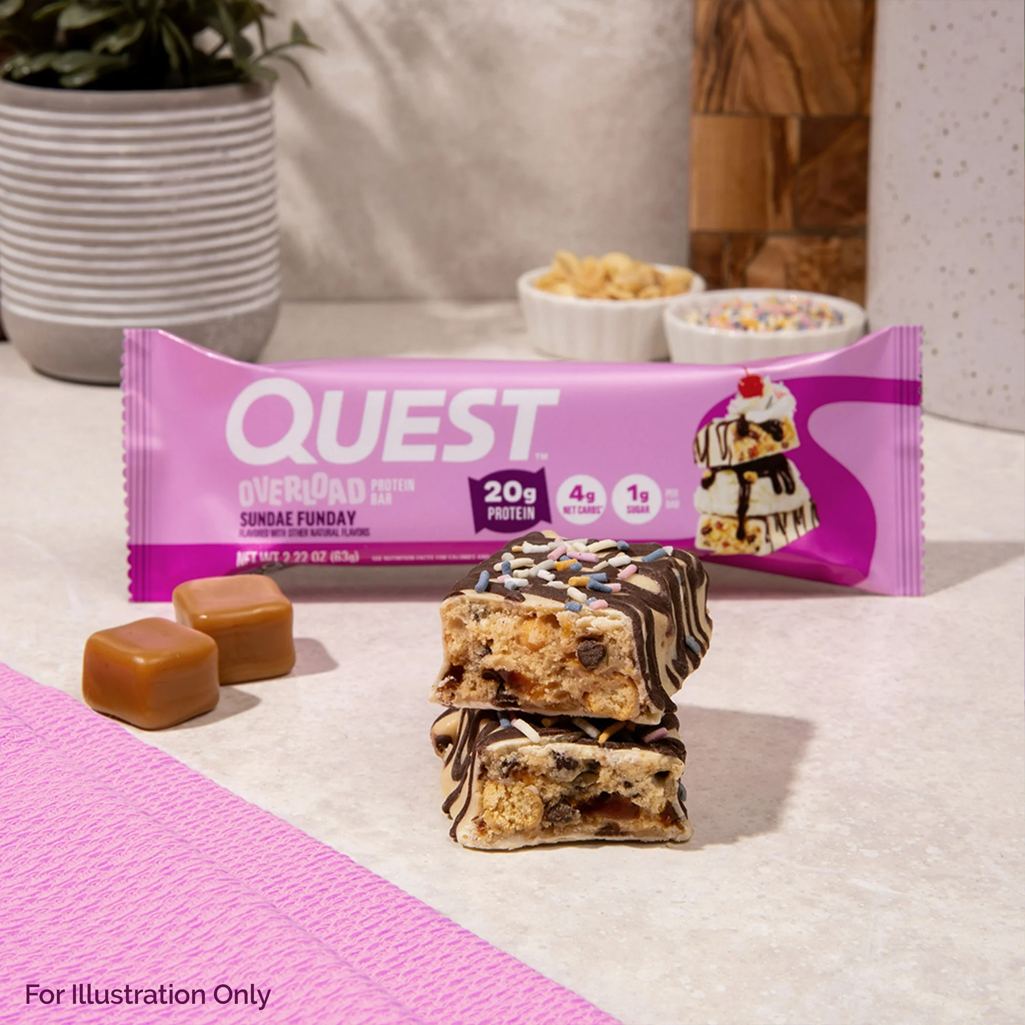 Quest Overload 20g Protein Bar, Sundae Funday Flavor, Protein Bars, Gluten-Free, 4 Count - Image 4