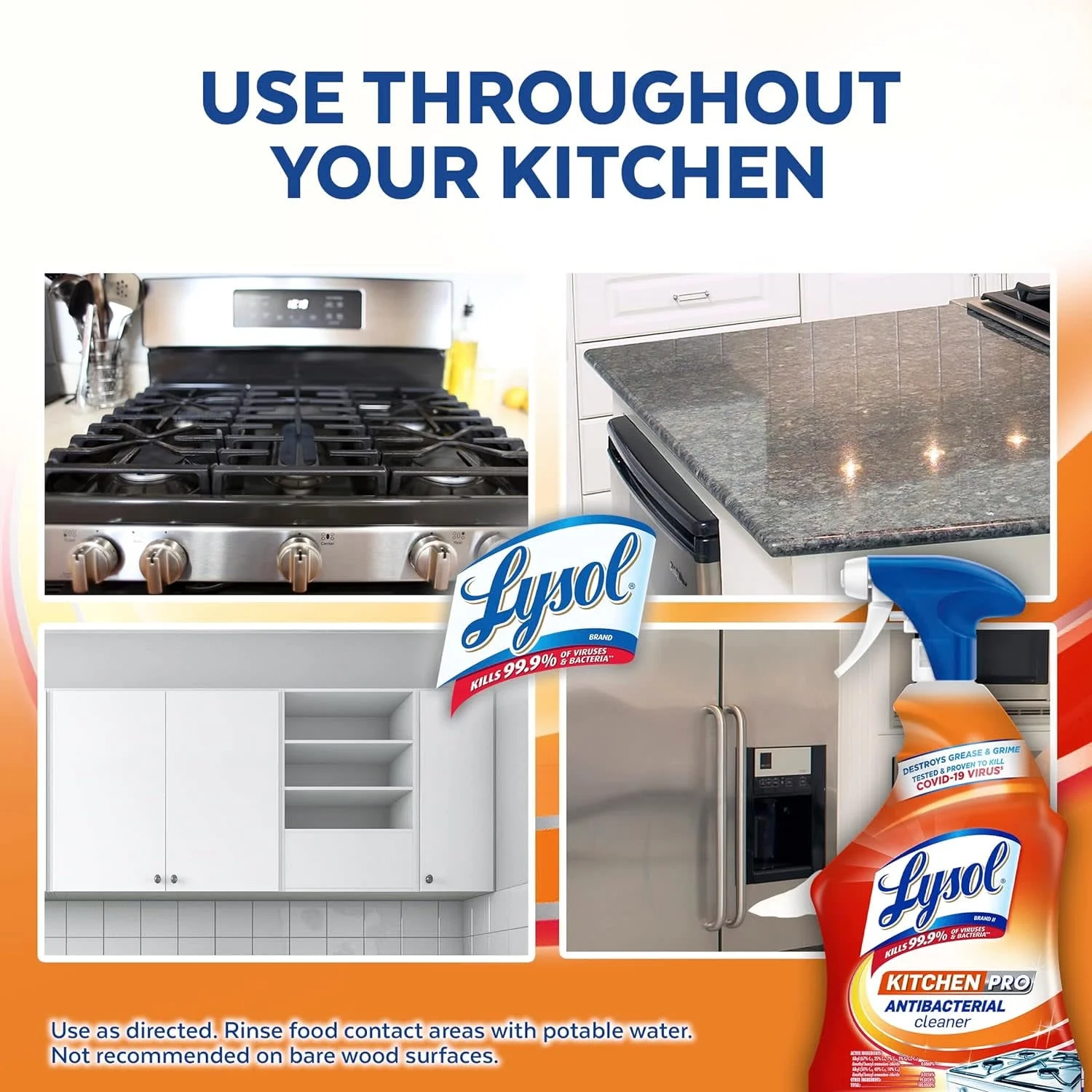 Lysol Kitchen Pro Antibacterial Cleaner Spray for Kitchens, Countertops, Ovens, and Appliances, Citrus Scent, 22 oz - Image 5